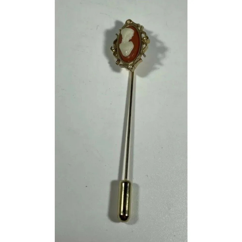 Vintage Victorian Avon Cameo Stick Pin Brooch Goldtone